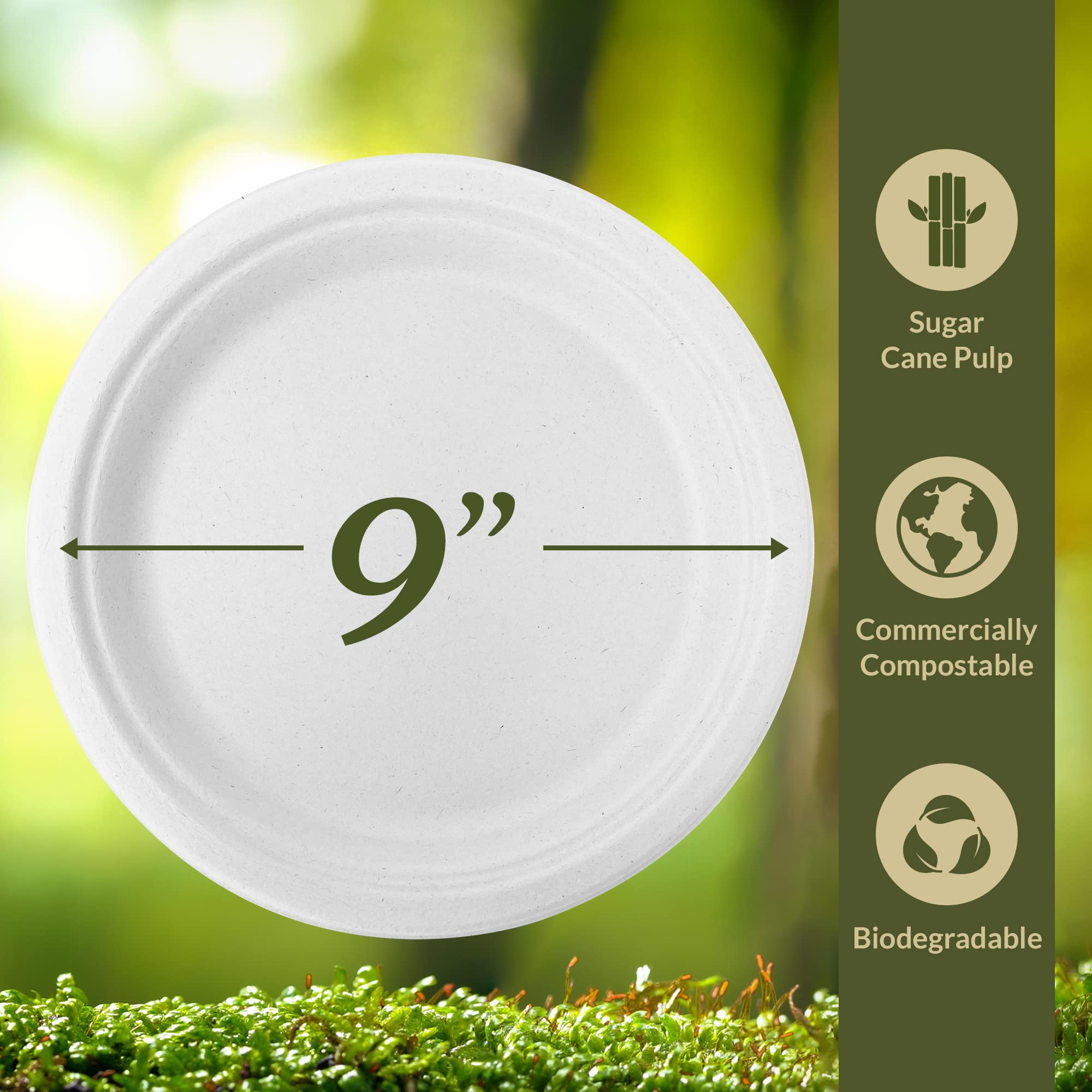 Reli. Compostable Paper Plates 9 Inch (140 Pack Bulk) White Disposable Plates 9" | Heavy Duty Paper, Eco-Friendly | Made of Sugarcane Fibers/Bagasse