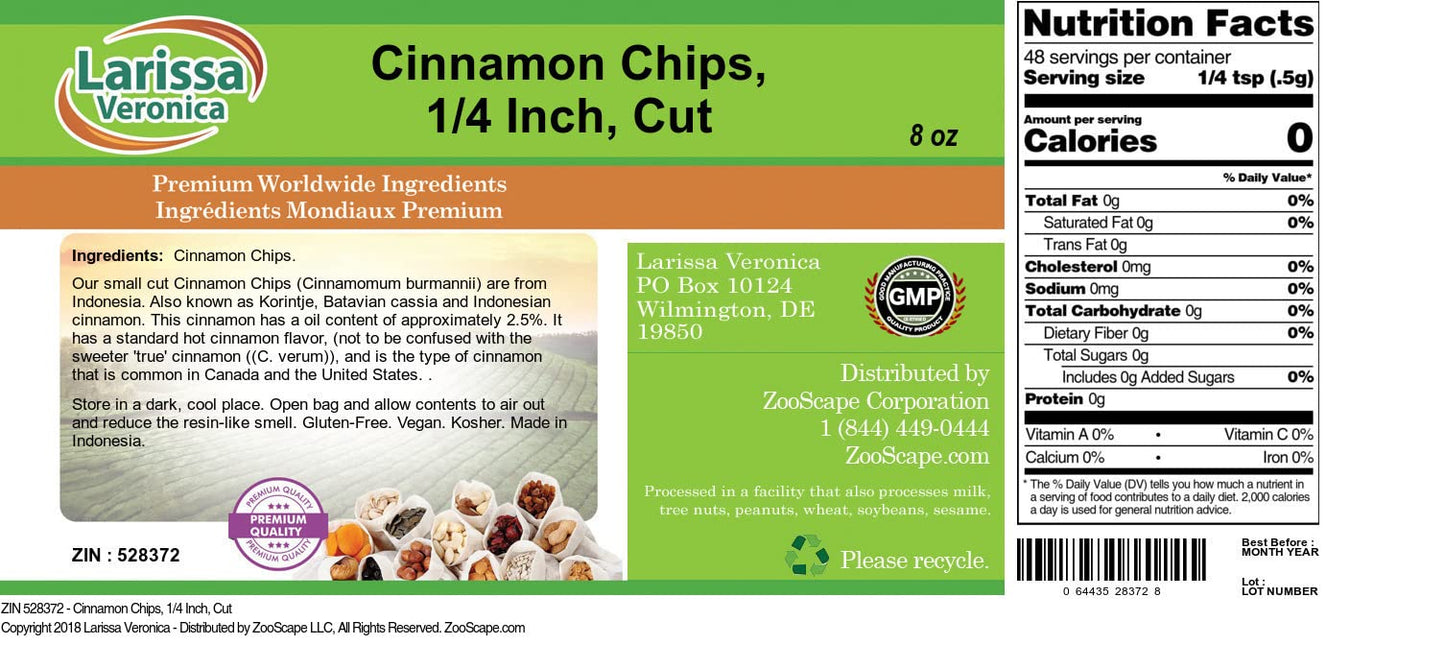 Cinnamon Chips, 1/4 Inch, Cut (8 oz, ZIN: 528372) - 3 Pack