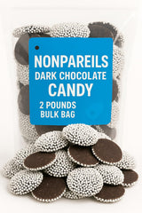 Dark Chocolate Nonpareils, 2 lb Bulk Chocolate Discs with Crisp White Seeds
