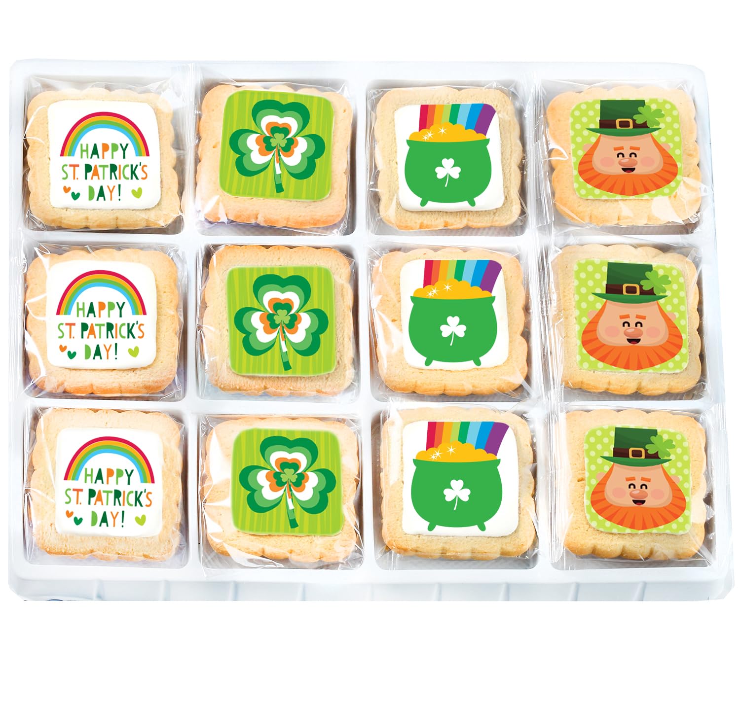 St Patrick Day Cookies 12 Pack Saint Patricks Decorated | INDIVIDUALLY WRAPPED Sugar Cookies | Gift | Nut Free Shamrock Pot of Gold Irish Leprechaun