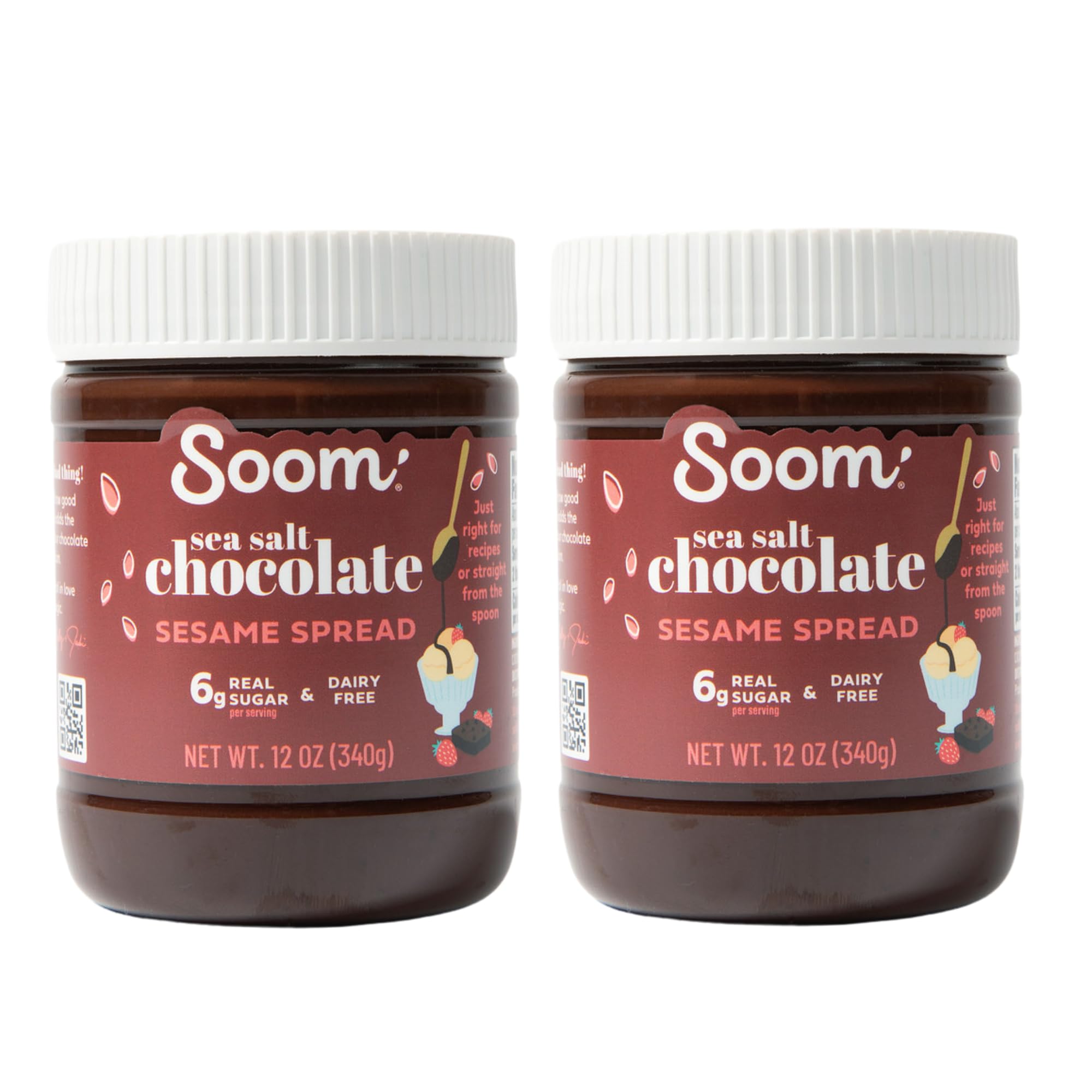 Soom Foods Chocolate Sea Salt Sesame Spread - 12oz (2 Pack) | Made with 4 Ingredients, Low Sugar, Dairy-Free, Nut-Free, Gluten-Free, Palm Oil-Free |