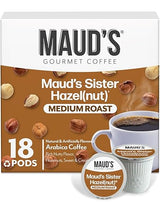 Maud's Sweet Hazelnut Flavored Coffee Pods, 18 ct, Medium Roast Flavored Coffee in Single Serve Pods - 100% Arabica Beans, Compatible with Keurig K