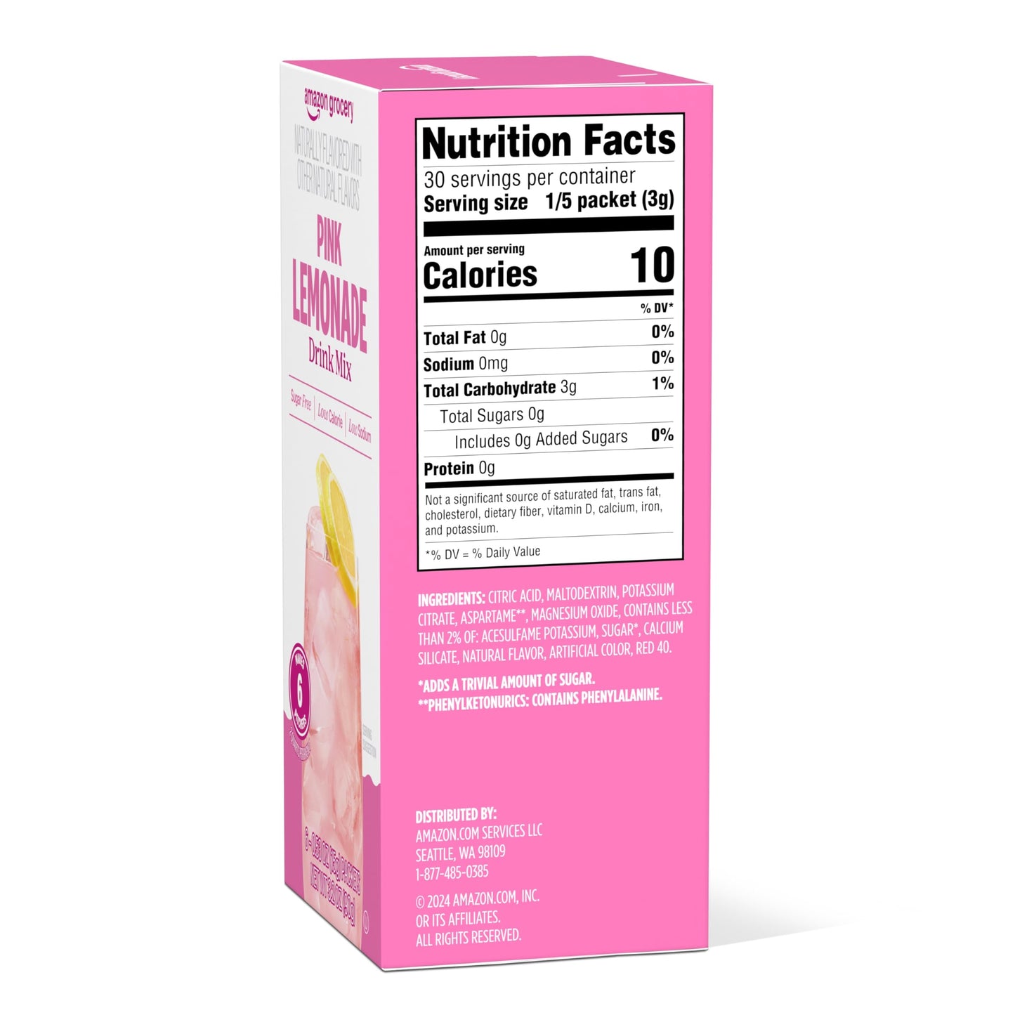 Amazon Grocery, Pink Lemonade Drink Mix Singles, 3.2 Oz, 6 Ct