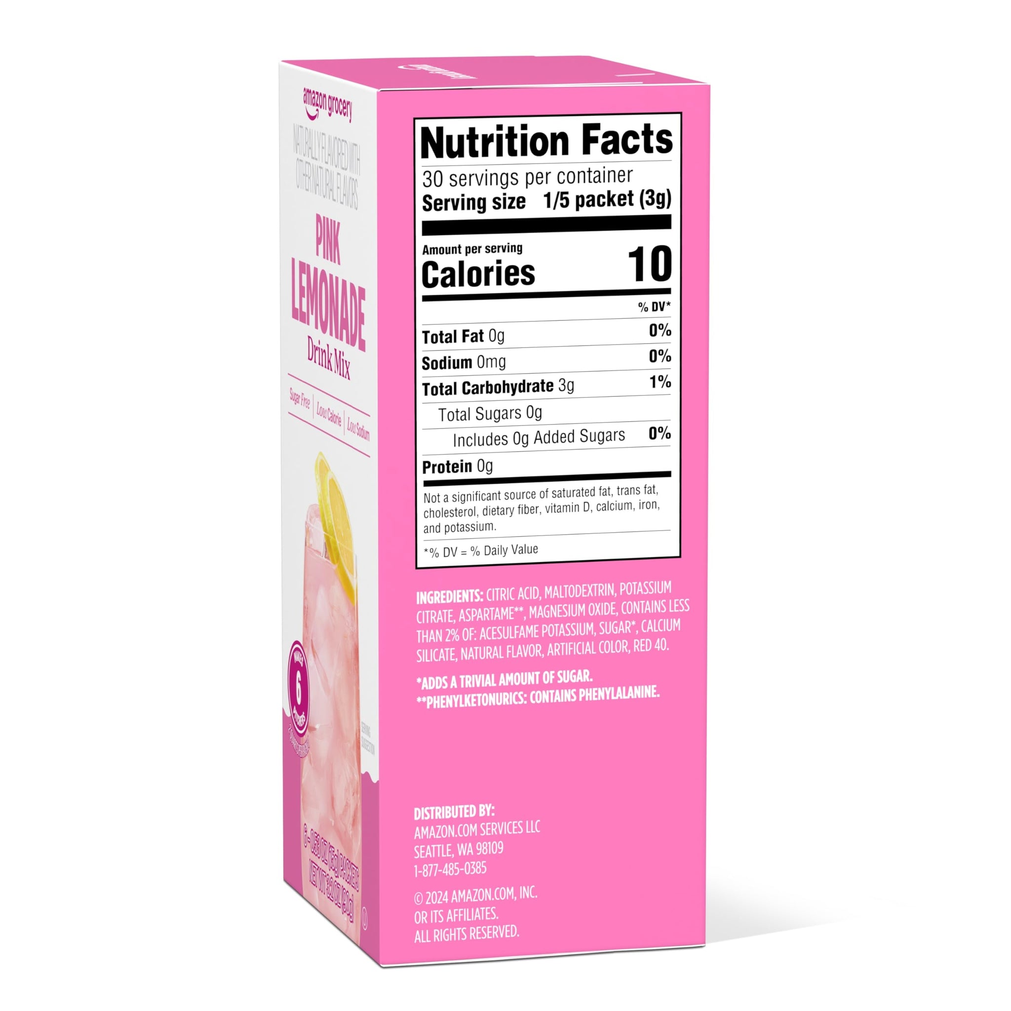 Amazon Grocery, Pink Lemonade Drink Mix Singles, 3.2 Oz, 6 Ct