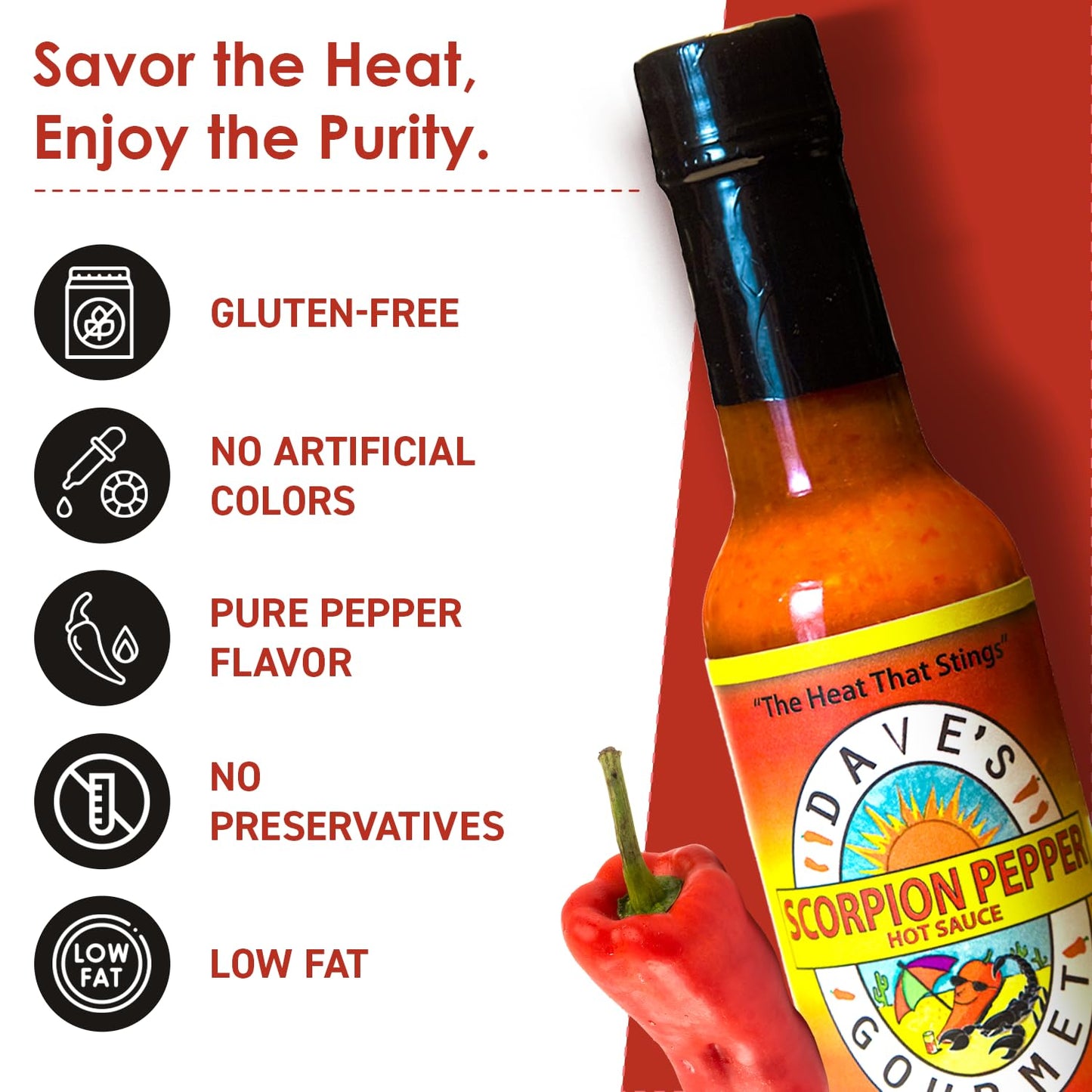 Dave's Gourmet Scorpion Pepper Hot Sauce - Extract-Free Insanely Hot Flavor - Hot Sauce for Burgers, Stews, Tacos, Pizza & More - Spicy Gluten-Free