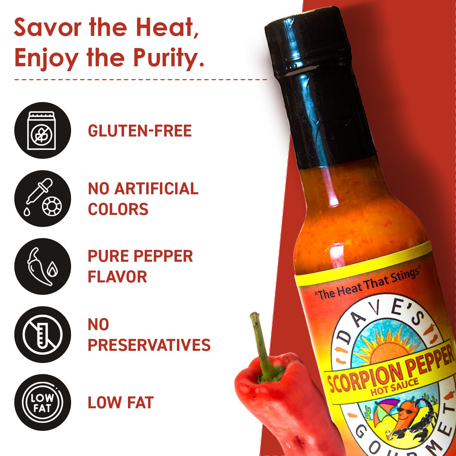 Dave's Gourmet Scorpion Pepper Hot Sauce - Extract-Free Insanely Hot Flavor - Hot Sauce for Burgers, Stews, Tacos, Pizza & More - Spicy Gluten-Free