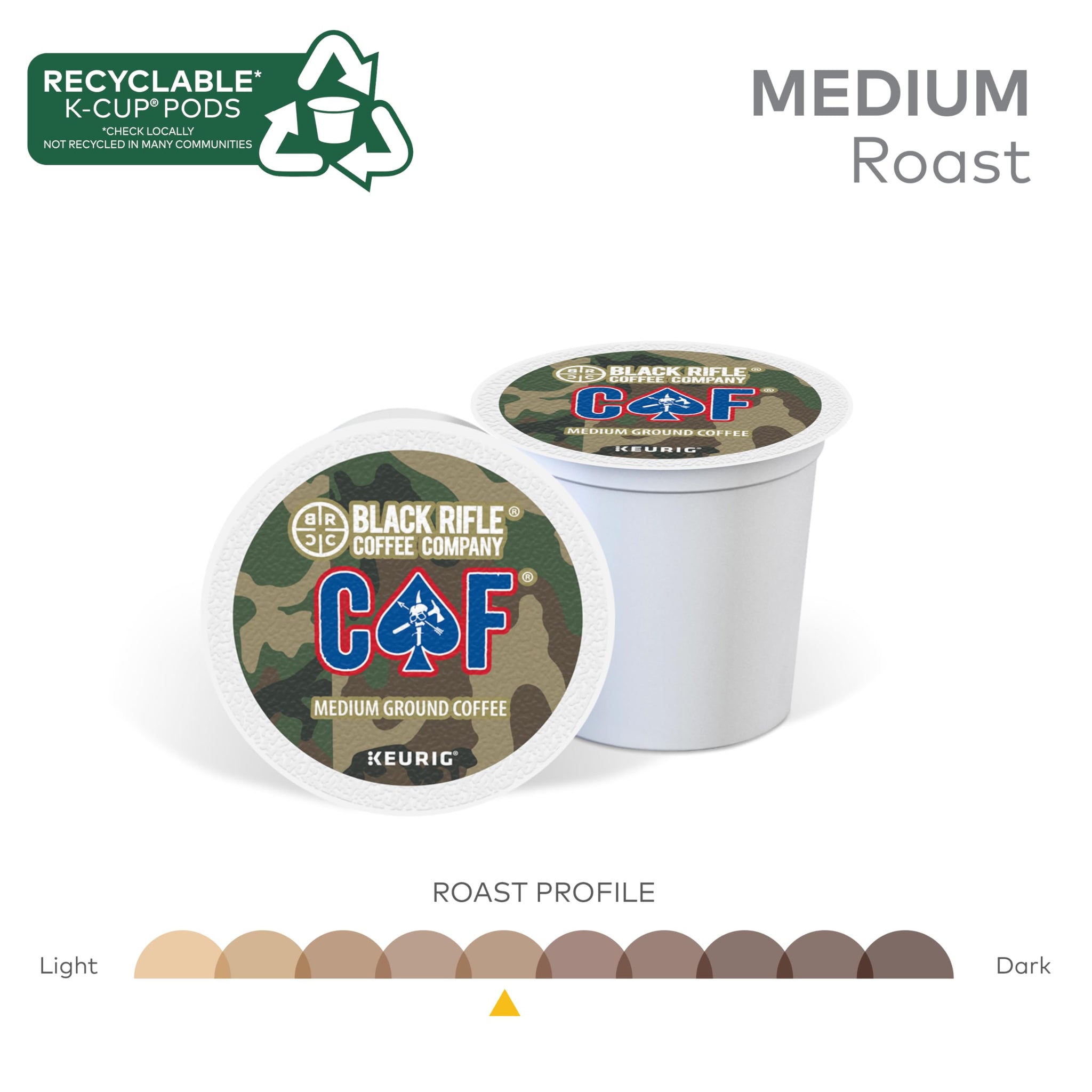 Black Rifle Coffee Company CAF, 12 Count, Medium Roast K Cups - Single Serve K Cups Coffee Pods - Kcup Pods Compatible with Keurig 1.0 & 2.0 - Made
