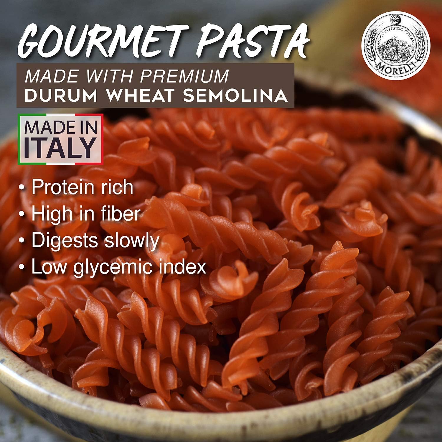 Morelli Pasta Fusilli Red Lentil Pasta - Gluten Free High Protein & Fiber - Imported from Italy 8.8oz / 250g (4 pack)