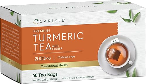 Carlyle Turmeric Ginger Tea Bags | 60 Count | Caffeine Free Herbal Blend | Non-GMO & Gluten Free Supplement