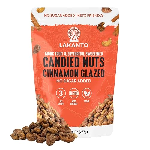 Lakanto Candied Nuts Cinnamon Glazed - No Sugar Added, Sweetened with Monk Fruit, 3 Net Carbs, Keto Diet Friendly, Vegan, On the Go Snack Anytime