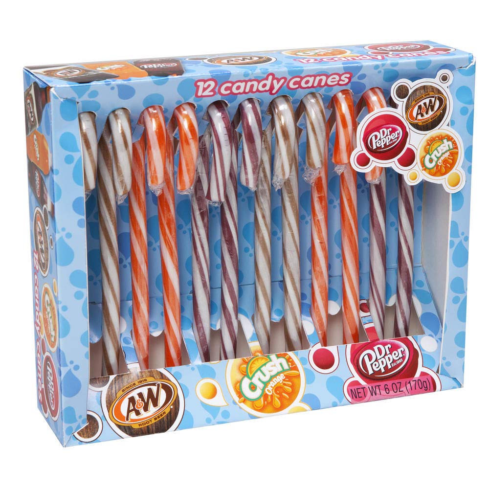 Dr. Pepper, 7 Up, and A&W Flavored Christmas Candy Cane, Pack of 12, 5.3 oz