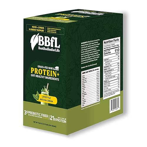 BBfL Grass-Fed Whey Protein Shake - 21g rBGH-Free Protein, Matcha + Apple Cider Vinegar, Prebiotics, Digestive Enzymes, Adaptogens for Stress & Mood