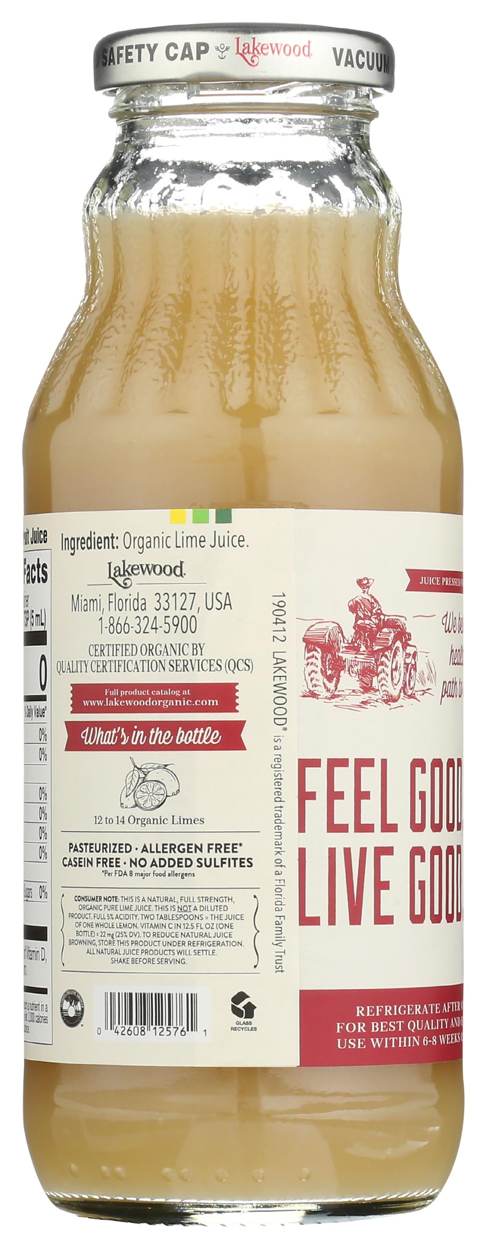 LAKEWOOD Organic 100% Pure Lime Juice, 12.5 FZ