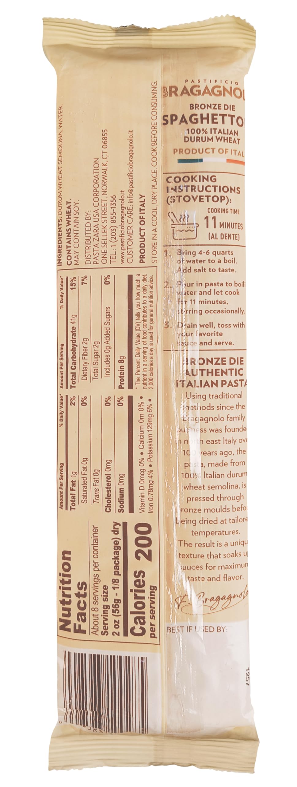Pastificio Bragagnolo, Spaghettoni 805 Bronze-Drawn, 100% Italian Pasta, Made with Durum Wheat Semolina Flour, Non GMO (1 Pound Bag)