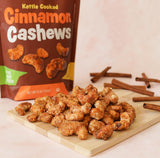 Platinum Kettle Cooked Cinnamon Cashews - Plant Based Protein, Fiber, Healthy Snack - Sweet & Spicy Flavors - Can Bring at Home, Work, Office, Gym