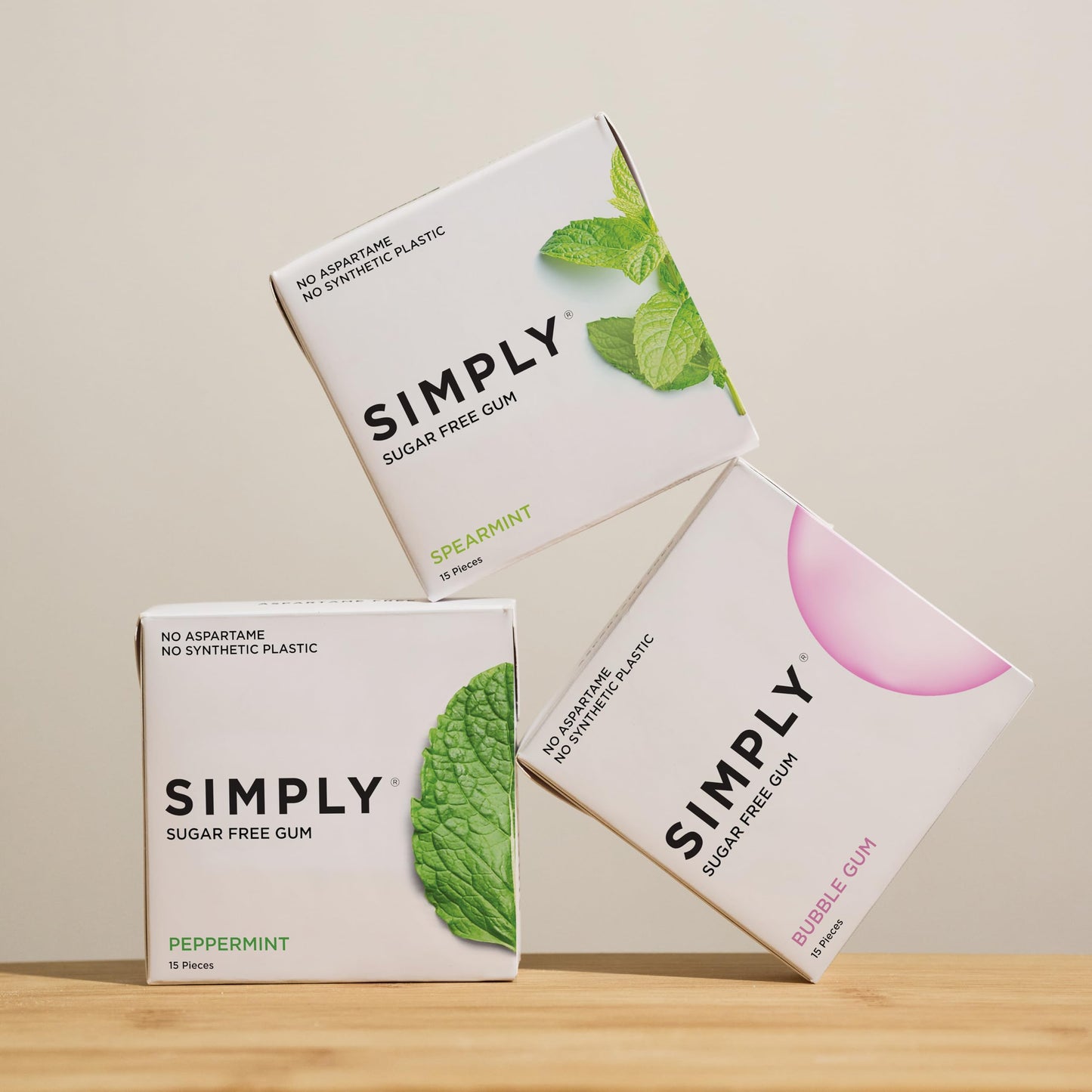 SIMPLY Gum | Dental Gum | Xylitol Chewing Gum- Sugar Free | Variety Pack- Bubblegum, Peppermint, Spearmint | Pack of Six (90 Pieces Total) | Synthetic