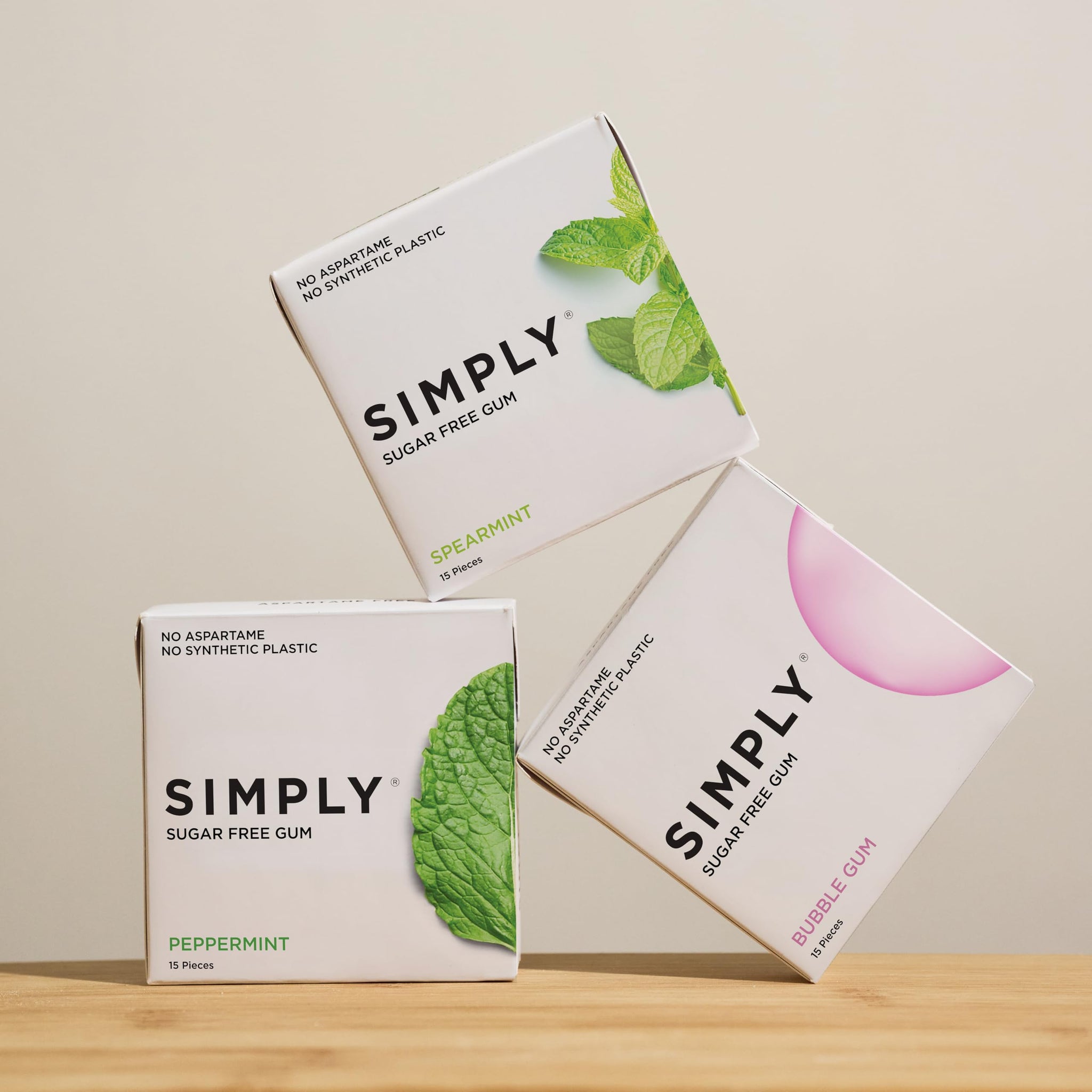 SIMPLY Gum | Dental Gum | Xylitol Chewing Gum- Sugar Free | Variety Pack- Bubblegum, Peppermint, Spearmint | Pack of Six (90 Pieces Total) | Synthetic