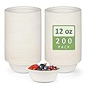 Heavy Duty Paper Bowls - 200 Pack, 12 oz, Eco-Friendly, Made of Natural Bagasse, Ideal for Hot Soup, Cereals, Milk, Salad, Dessert
