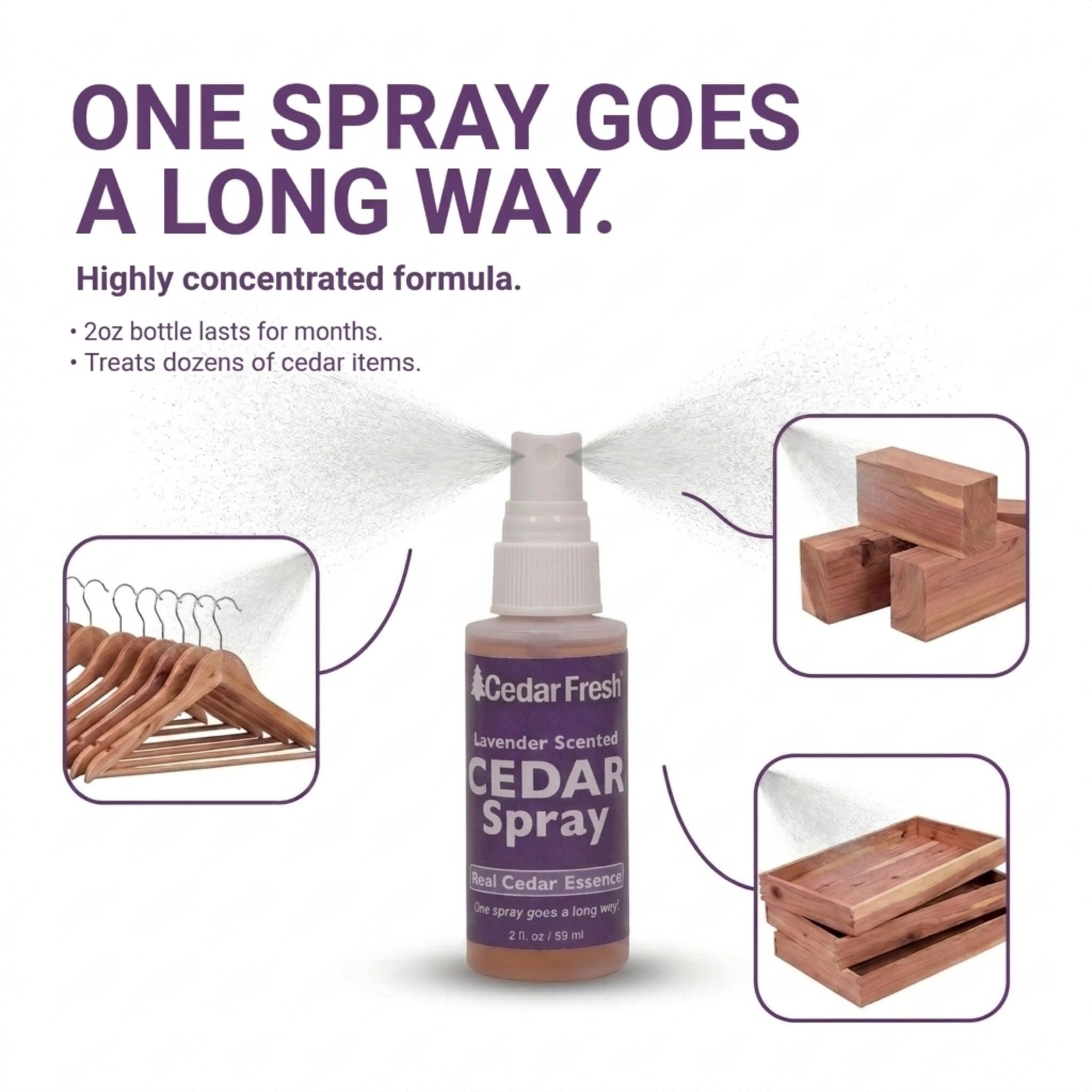 Household Essentials CedarFresh Lavender Cedar Power Spray, 2-Ounce Concentrated Essence for Blocks, Hangers, Closets, Drawers, Chests & Wardrobe