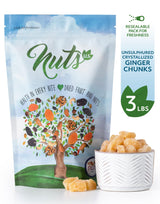NUTS U.S. - Unsulphured Crystallized Ginger Chunks | No Artificial Colors | Fresh and Delicious Dried Gingers in Resealable Bag!!! (3 LBS)