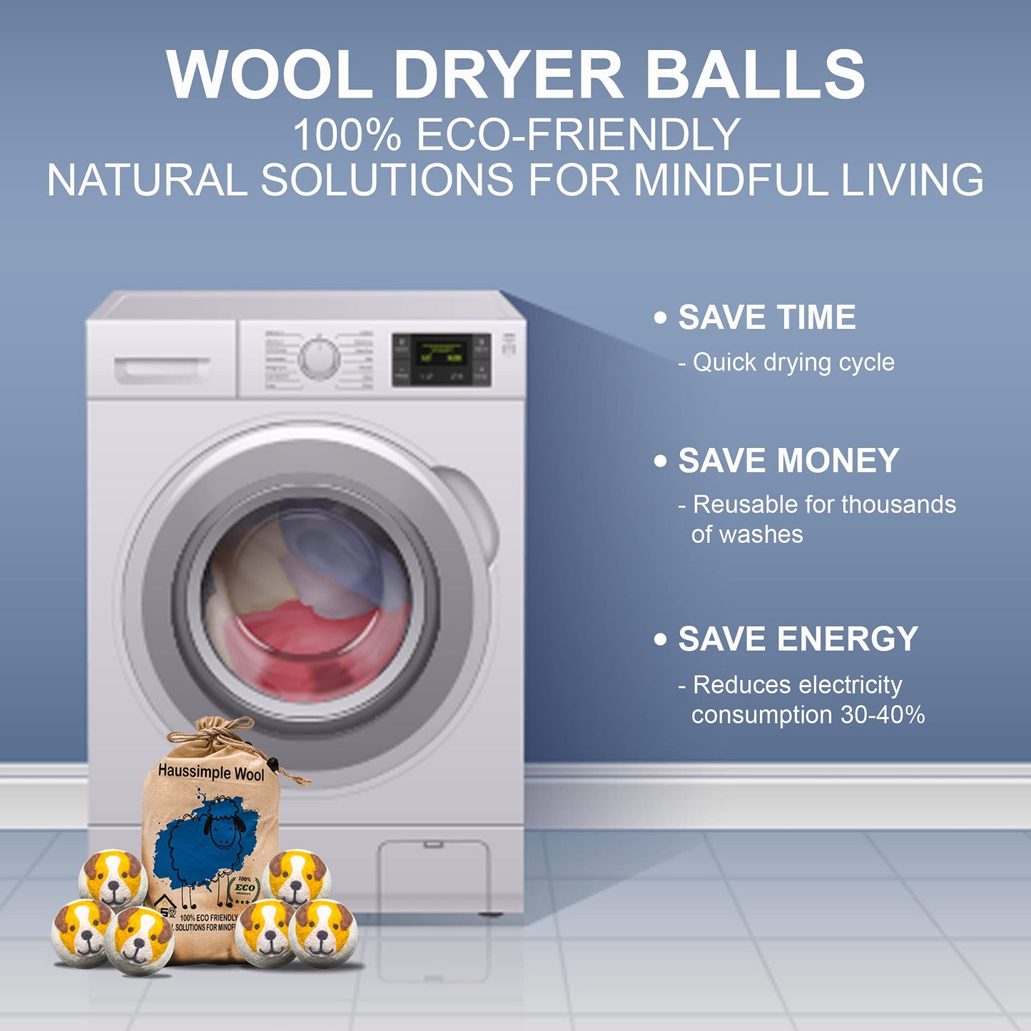 Wool Dryer Balls Organic Felt Laundry Fabric Softener XL Reusable Handmade Natural New Zealand Sheep Wool Lint Wrinkle Free Anti Static Clothes 6-Pack