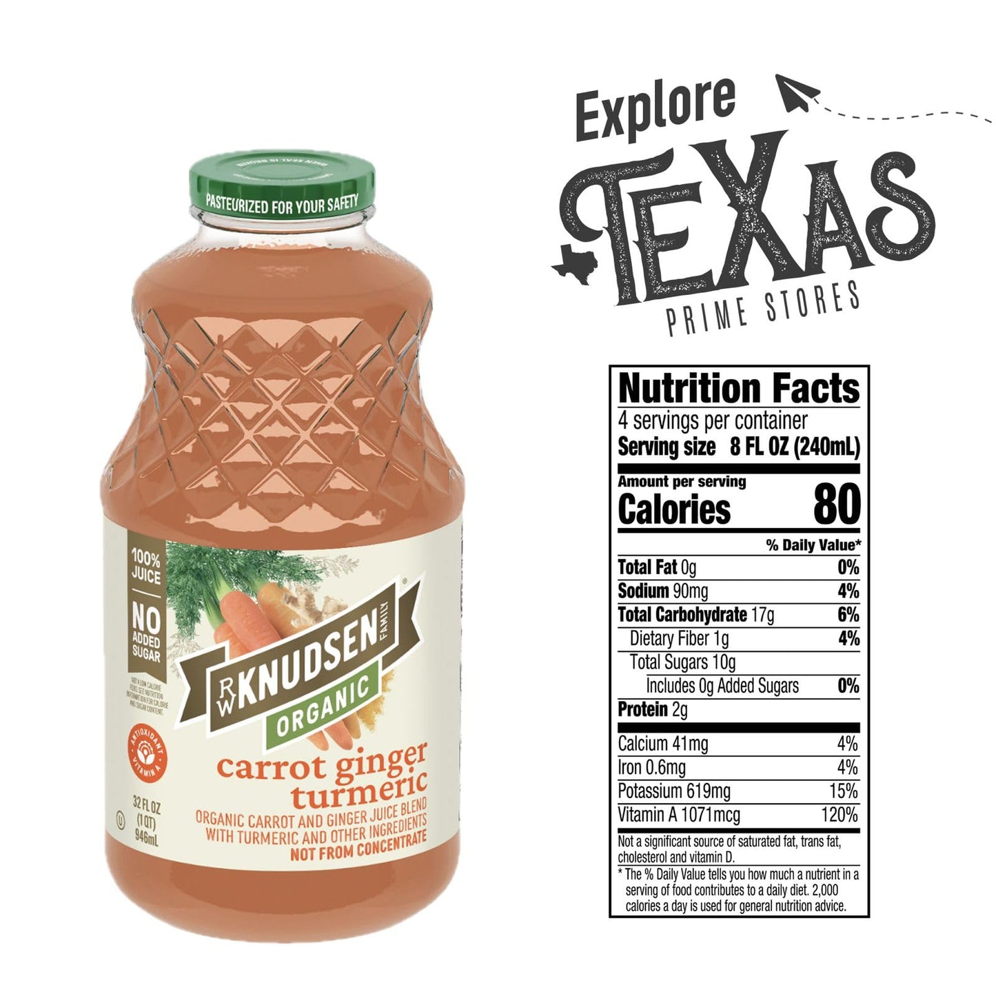 R.W. Knudsen Organic 4-Pack Organic Carrot Ginger Tumeric Fruit Juice 100% USDA Organic 32 fl oz Glass Bottle + 1 Utility Freebie by Lavinia