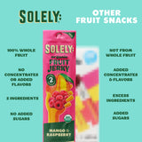 SOLELY - Organic Mango Raspberry Fruit Jerky - 1 Individually Wrapped Fruit Strip - Fruit Leather - Healthy Snacks for Adults & Kids - Non GMO, Vegan