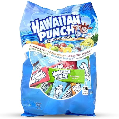 Adams & Brooks Hawaiian Punch Candy Chews (Lemon Berry Squeeze, Fruit Juicy Red, Blue Typhoon, Green Berry Rush, & Orange Ocean), Big Bag (25 oz)