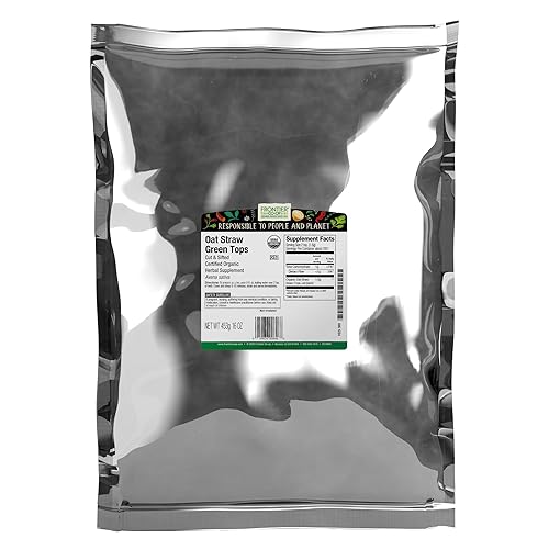 Frontier Co-op Organic Oatstraw Green Tops, Cut and Sifted - Oat Straw Herb for Tea, Bath, Wellness Use - Kosher | 16 Ounce (Pack of 1)