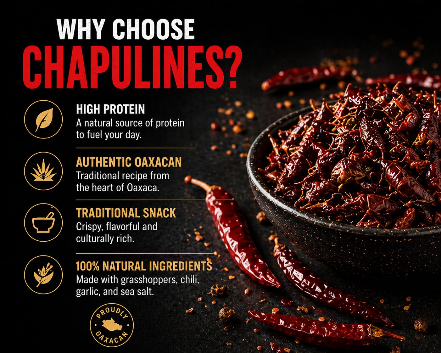 Alebrixes | Chapulines From Oaxaca 4oz (114g) Enchilados | Premium Toasted Edible Grasshoppers - Marinated Spicy Flavor - Always Fresh & Delicious