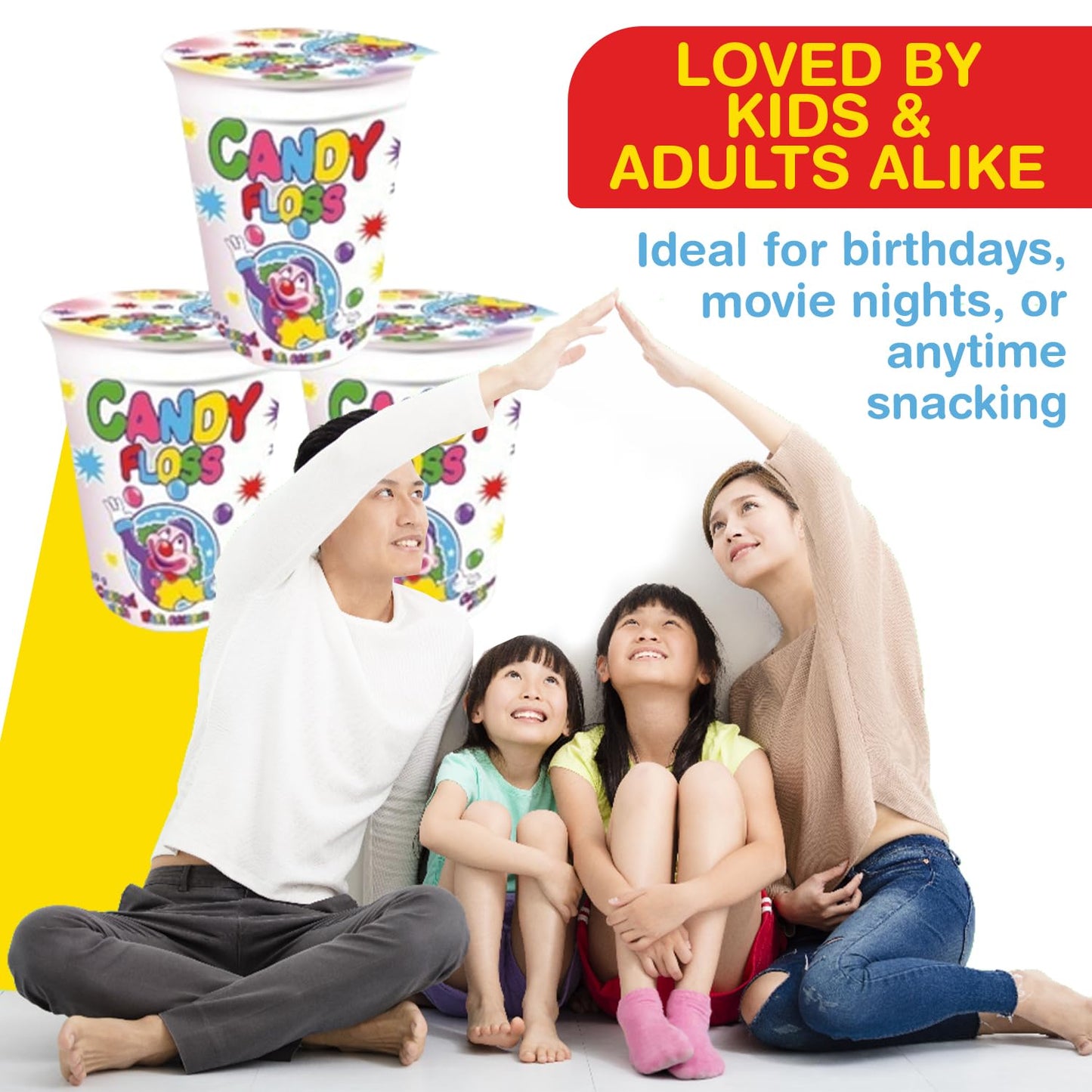 MATEO Candy Floss in a Cup- Fruity Cotton Candy in Sealed Cups for Easy Snacking- Colorful Candies Is Ideal for Parties, Gifting, Or Everyday Treats