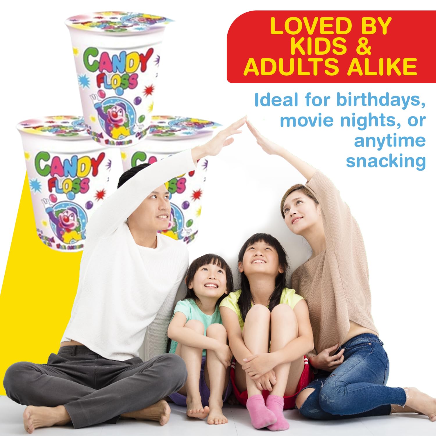 MATEO Candy Floss in a Cup- Fruity Cotton Candy in Sealed Cups for Easy Snacking- Colorful Candies Is Ideal for Parties, Gifting, Or Everyday Treats
