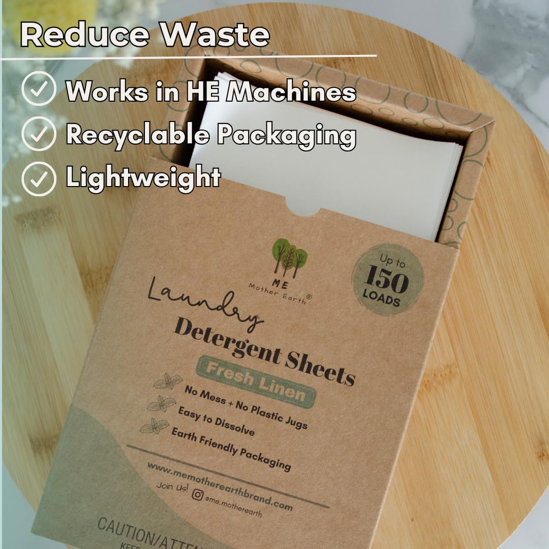 ME Mother Earth Laundry Detergent Sheets Essential for Travel, No Mess, Space Saving, Convenient, Concentrated, Liquidless, Hypoallergenic
