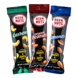 Beer Nuts Variety Packs, Individually Packed Tubes, Original Peanuts, Cashews, Almonds, Fiery Peanuts, The Unique Sweet and Salty Flavor, American