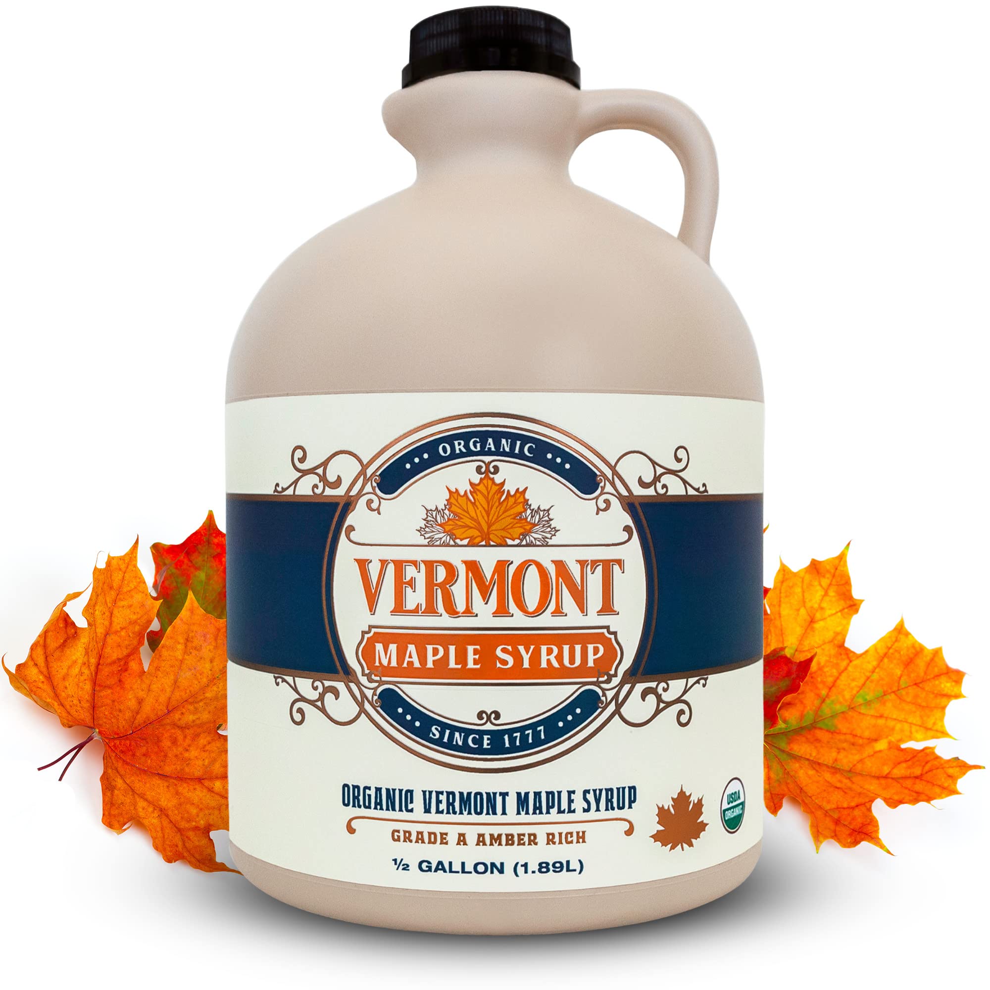 Vermont Maple Syrup - 64 oz Grade A, Amber Rich Organic Maple Syrup - 100% Pure and Authentic Maple Syrup for Pancakes, Waffles and More - Nut free