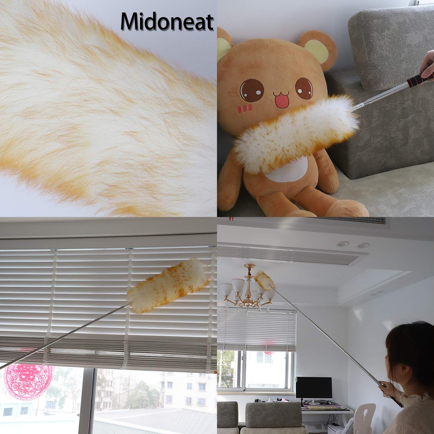 Midoneat Lambswool Duster with Extra Flexible Microfiber Head,Long Reach/Extendable Duster Up to 86" for Cleaning High Ceiling Fan, Interior Roof