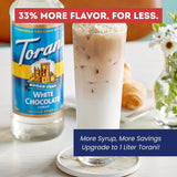 Torani Sugar Free White Chocolate Syrup 1 Liter Bottle with Pump - Zero Calorie Keto-Friendly Coffee Syrup for Lattes, Cold Brews & Desserts