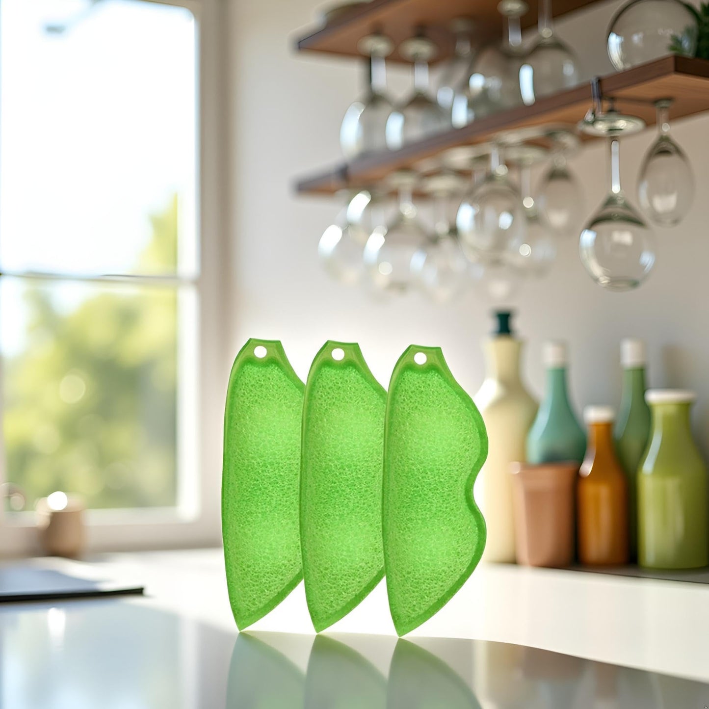 3 Pcs Green Multipurpose Bean Shaped Sponge Set, Heat Resistant Bottle and Internal Cleaning Sponges, Reusable entreprises Bottle Cleaning Tools