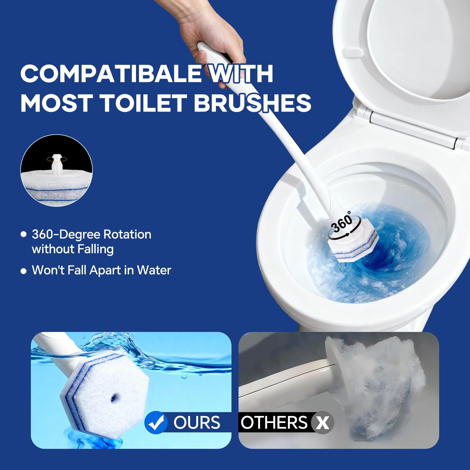 80 Toilet Bowl Wand Refills Fits for Clorox Toilet Brush Wand,Upgrade 3-Layer Disposable Bowl Cleaner Refills for Bathroom Cleaning,3X Cleaning