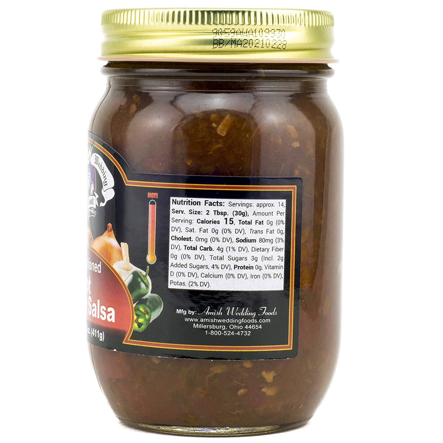 Amish Wedding Kettle Cooked Salsa, Thick and Chunky Pack of 2 14.5 ounce Jars, Hot Cherry