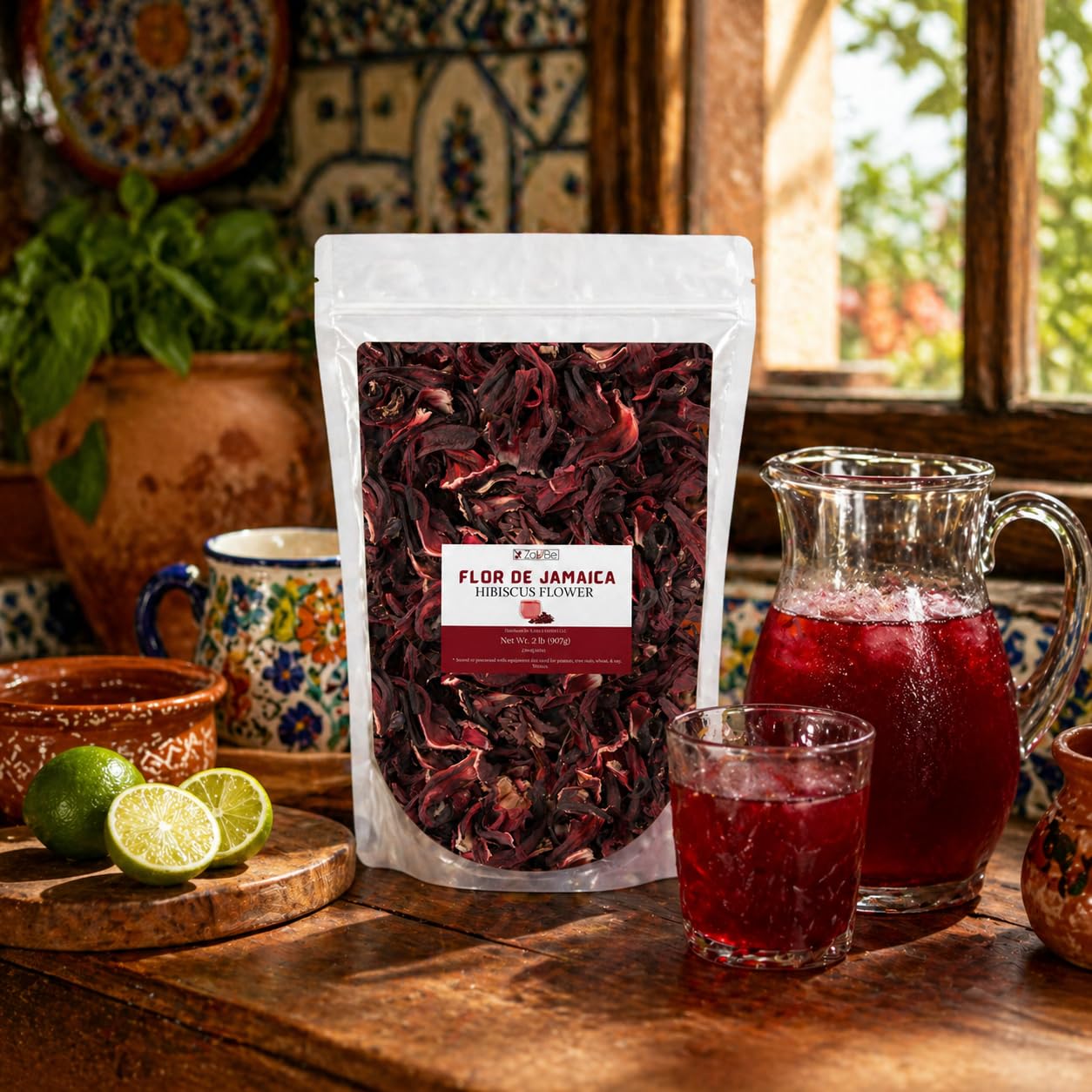 ZAVBE Dried Hibiscus Flowers for Tea - Whole Loose Leaf Hibiscus (Flor de Jamaica) - Cut and Sifted - Resealable Pouch - Caffeine Free Herbal Tea