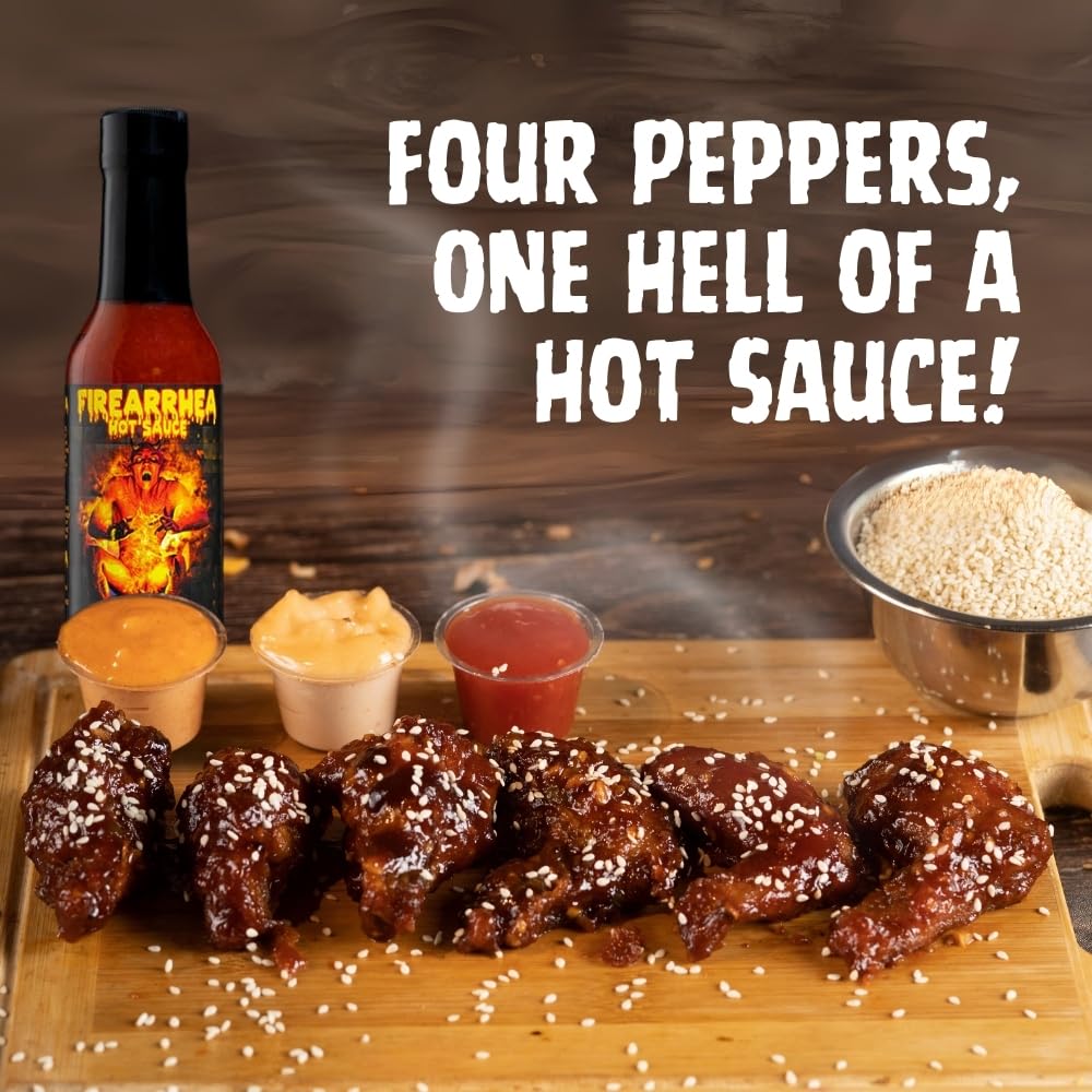 Hellfire Hot Sauce Firearrhea - Extreme Hot Sauce with the World’s Hottest Four Peppers, 5 oz.