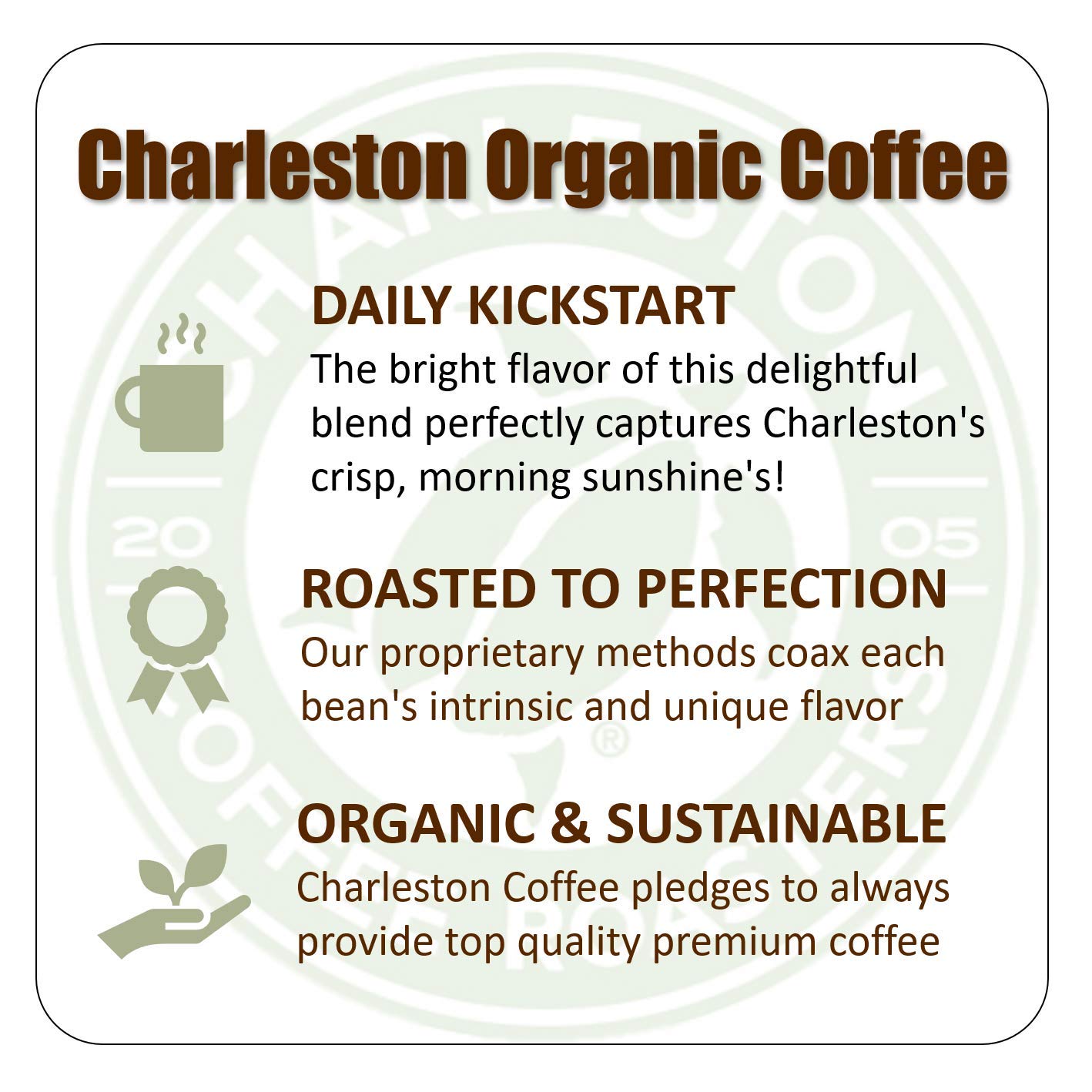 Charleston Coffee Roasters | Specialty Organic Ground Coffee | Hand Picked, Premium Slow Roast (Charleston Organic, Medium Roast) 12oz