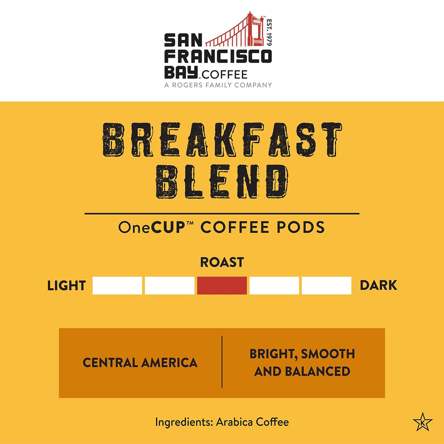 SF Bay Breakfast Blend Coffee, OneCup - 12 Count Compostable Coffee Pods - Medium Roast Arabica - Compatible with Most Keurig K-Cup Brewers