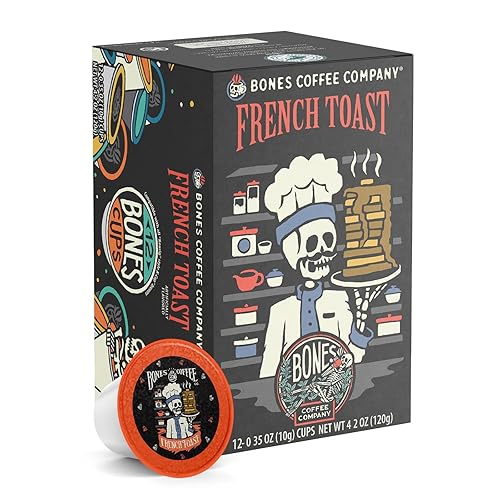 Bones Coffee Company Flavored Coffee Bones Cups French Toast | 12ct Single-Serve Coffee Pods Compatible With 1.0 & 2.0 Keurig Coffee Maker | Sweet