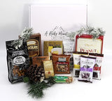 Gift Basket Village Rocky Mountain Christmas Gift Box: Gourmet Pretzels, Chocolate Covered Fruits & Nuts, Wafers, Pecan Roll, Cheese Spread, Roca