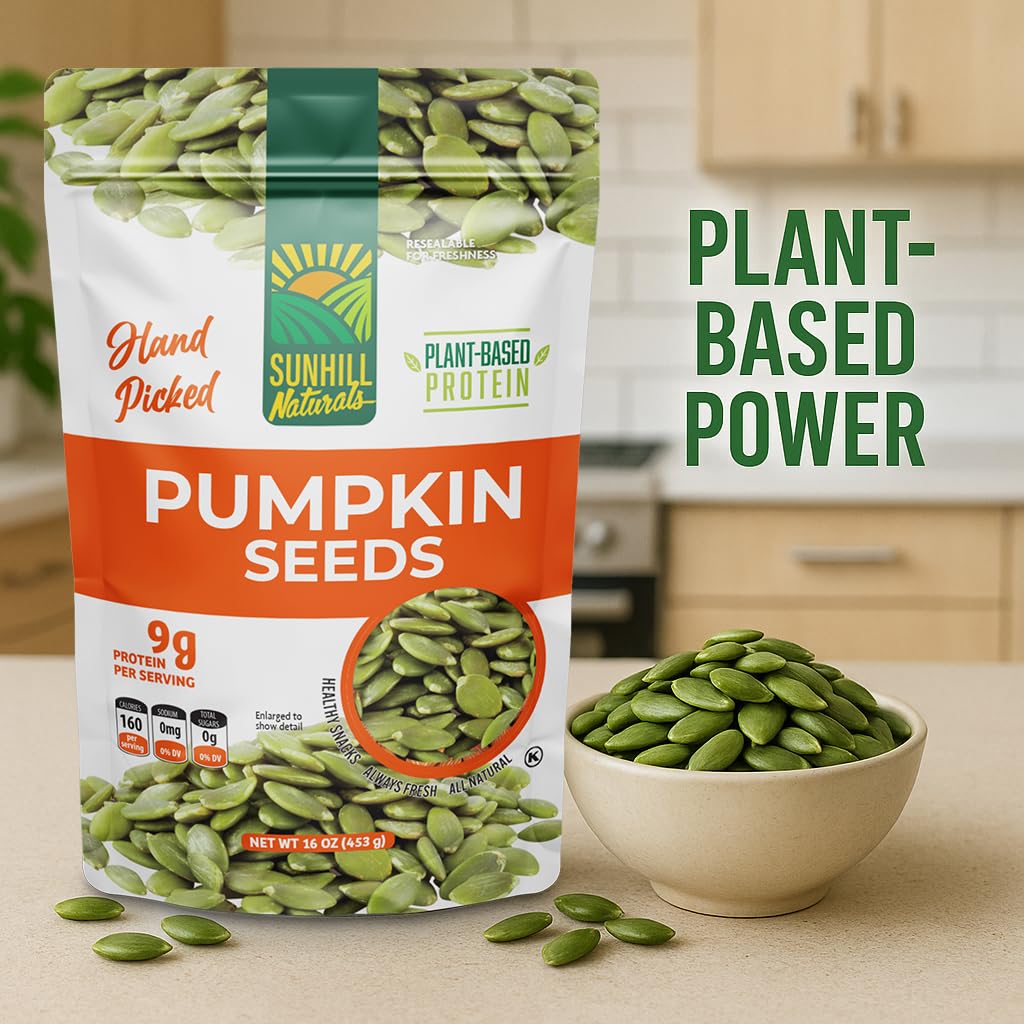 Sunhill Naturals Raw Pumpkin Seeds | Heart-Healthy Pumpkin Seed Snack Bag | Low Carb Seeds for Snacking | Keto Snacks for Adults and Kids