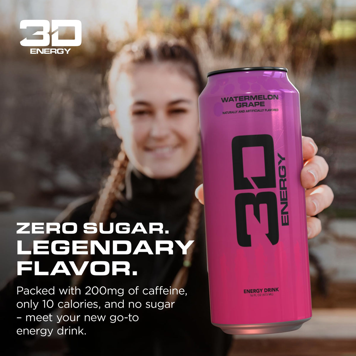 3D Sugar Free Energy Drink, Watermelon Grape, 16oz Cans, 12 Pack