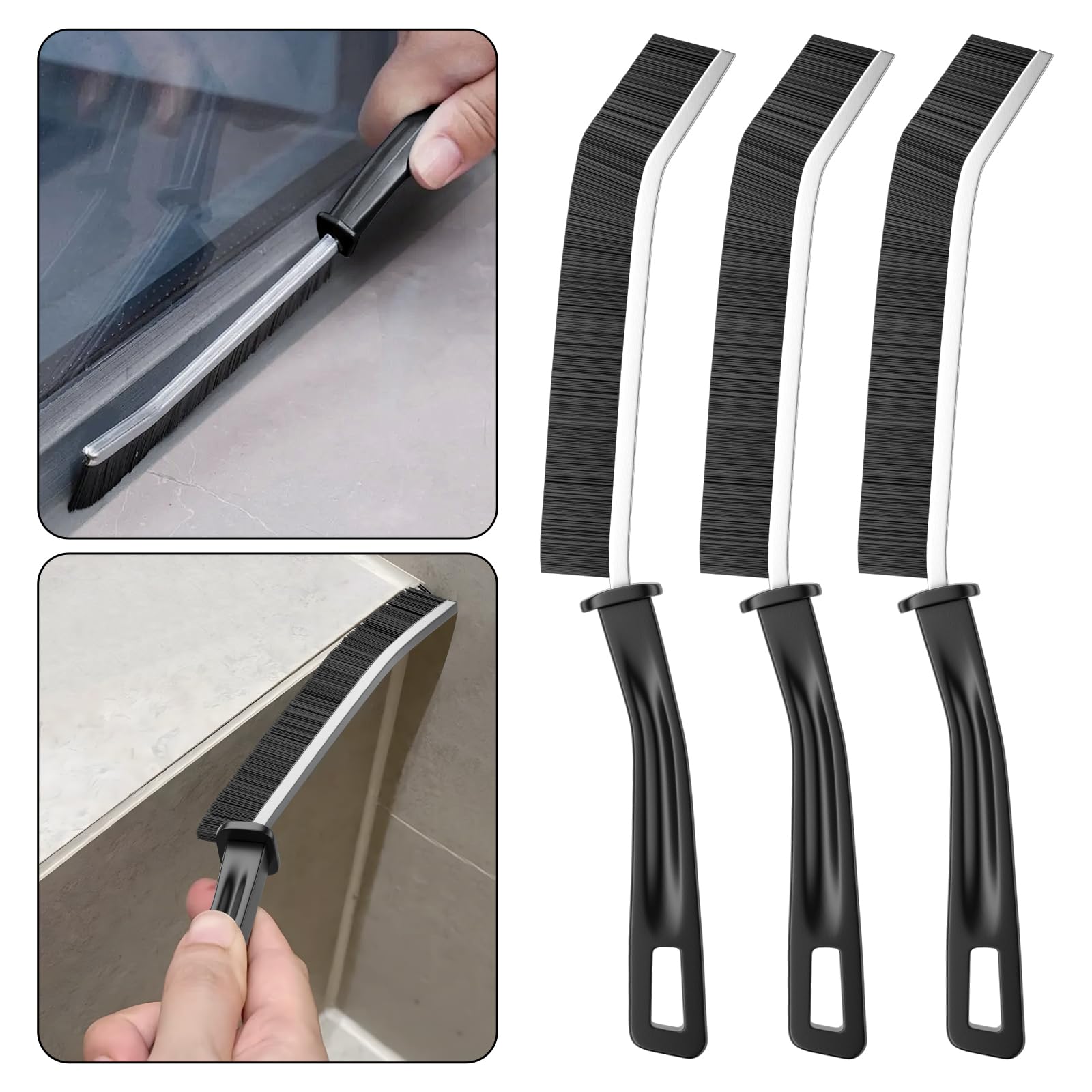3 Pcs Black Crevice Cleaning Brush Hard Bristle Gap Cleaner for Home Kitchen Bathroom Window Track Sink Tile Seam