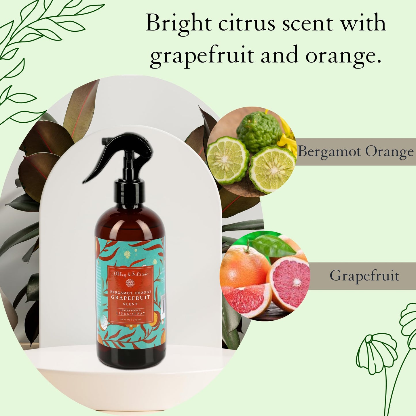 Abbey & Sullivan Linen Spray, Berg. Orange Grapefruit, 16 oz